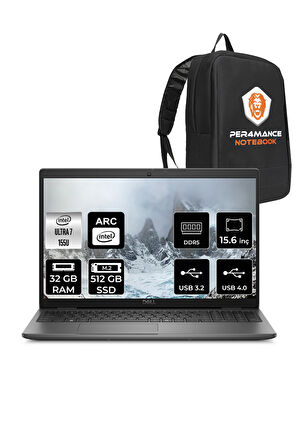 DELL Latitude 3550 Ultra 7 155U 32GB 512GB SSD 15.6'' FHD FDOS Taşınabilir Bilgisayar & PER4 ÇANTA