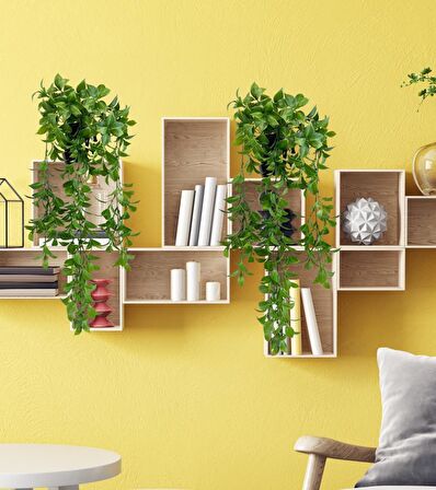 Yapay Çiçek Saksıda Sarkan Fejka Yeşil Limon Yaprağı Yapay Sarmaşık 60cm