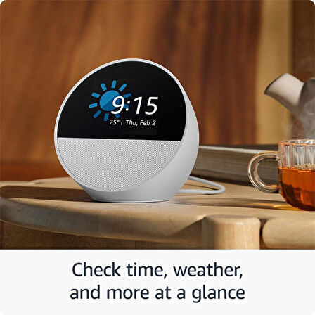 Amazon Echo Spot Alarmlı Saat Akıllı Asistan Hoporlör Beyaz