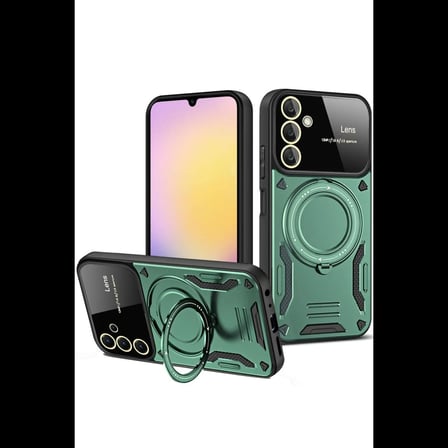 Samsung Galaxy A35 5G Kılıf Joy Lens Standlı Kapak - Koyu Yeşil
