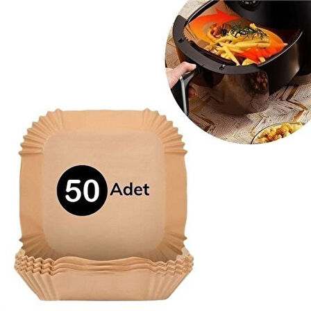 50 Adet Air Fryer Pişirme Kağıdı Tek Kullanımlık Hava Fritöz Yağ Geçirmez Yapışmaz Kare Tabak Model