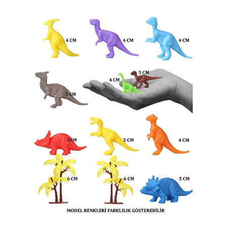 683 Toy Play 12 Parça Renkli Mini Dinozor Figür Seti 4-6 cm