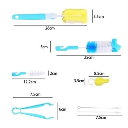 7 Parça Biberon Uzun Kavanoz Termos Suluk Sürahi Yağ Şişe İçi Temizleme Fırçası Aparatı Seti