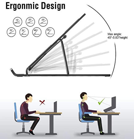 Pratik 7 Kademeli Ayarlı Katlanabilir Laptop Tablet Standı Siyah