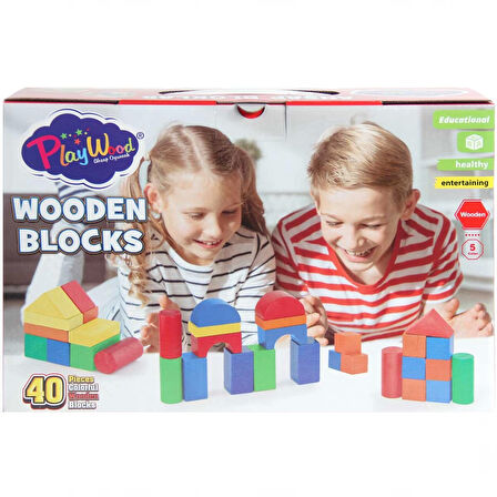 Playwood Kutuda Ahşap Renkli Bloklar 40 Parça