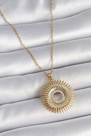 316L Çelik Gold Renk Zincir Zirkon Taşlı Nova Yıldız Model Kadın Kolye - TJ-BKO10047