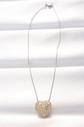 316L Çelik Çift Renk Zirkon Taşlı Kalp Kolye - TJ-BKO8521