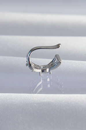 Pirinç Gümüş Renk Zirkon Taş Kaplama Earcuff Küpe - TJ-BKP9336