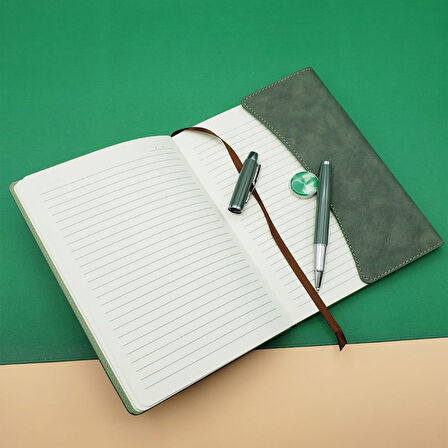 Özel Kutulu Deri Defter Ve Roller Kalem Seti Yeşil