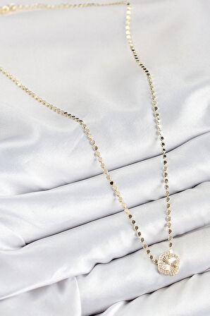 Pirinç Zirkon Taşlı Yonca Model Ezme Zincir Gold Renk Kadın Kolye - TJ-BKO10392
