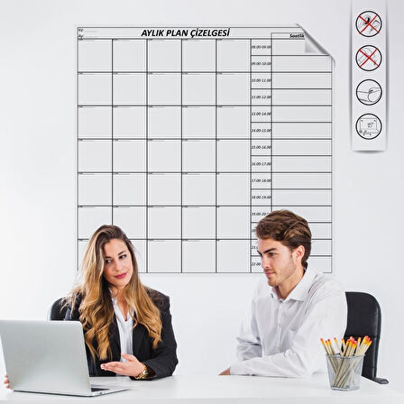 Aylık Planlayıcı Manyetik Duvar Stickerı Takvim Plan Çizelgesi - Ürün Boyutları: 110 cm x 100 cm