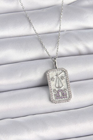 316L Çelik Gümüş Renk Terazi Burcu Zirkon Taşlı Kadın Kolye - TJ-BKO9454