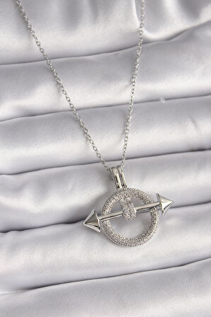 316L Çelik Gümüş Renk Zincir Zirkon Taşlı Halka Model Kadın Kolye - TJ-BKO9506