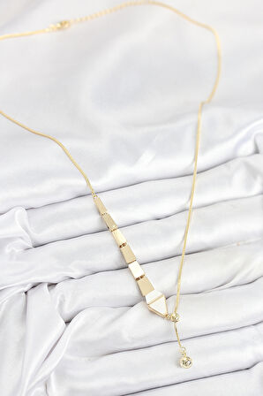 Pirinç Yılan Model Gold Renk Asansörlü Kadın Kolye - TJ-BKO10552