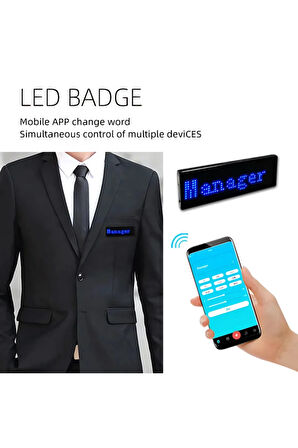 Matrix Kayan Led Yaka Rozeti Mobil Kontrollü Dijital Etiket 9×3cm