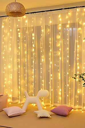 Lw-7 300 Ledli 10 Sarkıt Perde Led Işık, 8 Modlu Uzaktan Kumandalı, 3x3 Metre Peri Telli Led