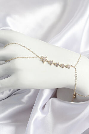 Pirinç Zirkon Taşlı Yıldız Model Gold Renk Kadın Şahmeran - TJ-SN687