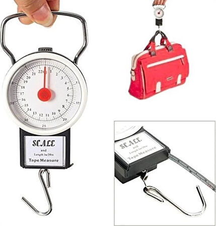 22 Kg/50lb Kancalı Tartı Aleti 1 Metre Mezuralı Askılı Balıkçı Terazisi