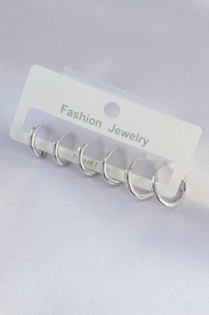 Pirinç Gümüş Renk Oval Küpe Seti - TJ-BKP9003