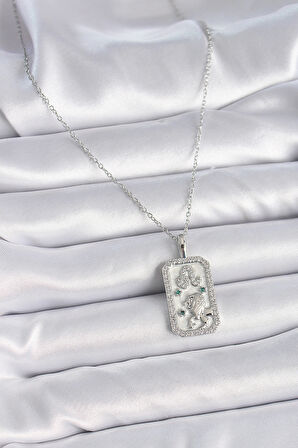 316L Çelik Gümüş Renk Zincir Aslan Burcu Zirkon Taşlı Kadın Kolye - TJ-BKO9451