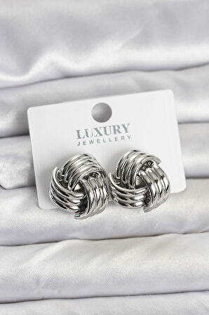 Pirinç Sarmal Gümüş Renk Kadın Küpe - TJ-BKP11347