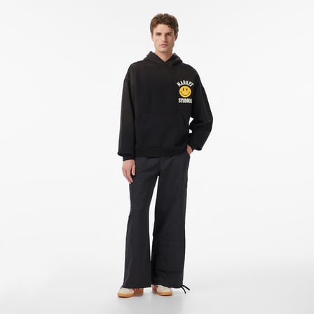 Market Smiley Upside Down Lockup Erkek Siyah Hoodie