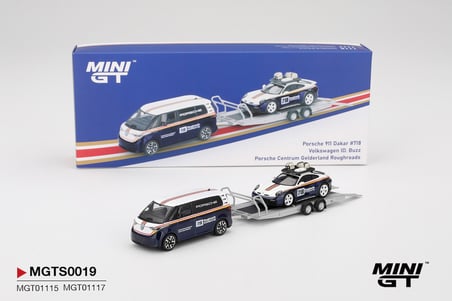 Mini GT 1:64 Porsche 911 Dakar #718 Volkswagen ID. Buzz Roughroads Römorklu Set MGTS0019