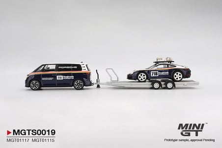 Mini GT 1:64 Porsche 911 Dakar #718 Volkswagen ID. Buzz Roughroads Römorklu Set MGTS0019