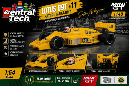 Mini GT 1/64 Lotus 99T #11 Satoru Nakajima 1987 Monaco Grand Prix MGT01148