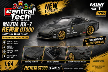 Mini GT 1:64 Mazda RX-7 RE Amemiya GT300 Carbon Widebody TAS 2025 MGT01205 Model Araba