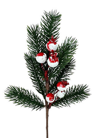 Yapay Çiçek Kokina Narlı Çam Dalı Karlı Renk 30cm Yılbaşı Çiçeği Red Berry