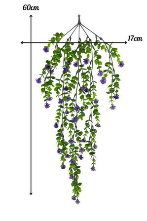 Yapay Çiçek Mor Sarkan Lotus Çiçekli Okaliptus Şimşir Yapay Sarmaşık 5dal 60cm