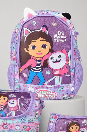 x Dekomus Lisanslı Gabby’s Dollhouse Meow Magic Collection Anaokul Çantası,Termoslu Beslenme Çantası ve Kalem Çantası Seti