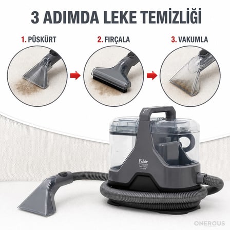 Fakir 600 W Motorlu Halı ve Koltuk Yıkama Makinesi, Ayrı Temiz ve Kirli Su Hazneleri, Geniş Fırça 