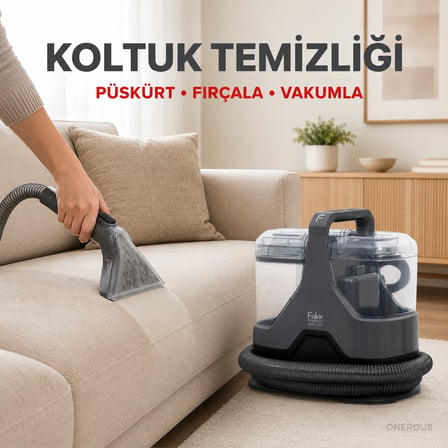 Fakir 600 W Motorlu Halı ve Koltuk Yıkama Makinesi, Ayrı Temiz ve Kirli Su Hazneleri, Geniş Fırça 