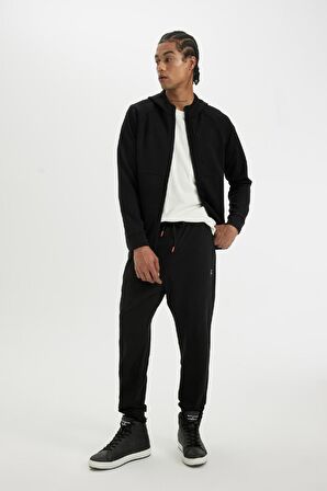 DeFactoFit Slim Fit Dar Kesim Kapüşonlu Skuba Dalgıç Kumaş Fermuarlı Sporcu Sweatshirt A6956AX24AUBK81