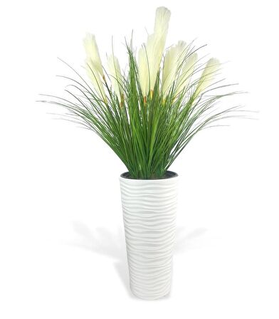 Yapay Çiçek Panpas Püskül Salon Bitkisi Beyaz Uzun Kumsal Vazoda 128*60cm 