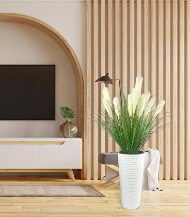 Yapay Çiçek Panpas Püskül Salon Bitkisi Beyaz Uzun Kumsal Vazoda 128*60cm 