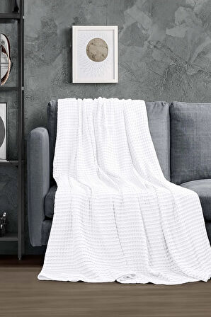 | %100 Pamuk Waffle Desen Beyaz Çift Kişilik Pike |yatak Örtüsü | 200x230 | Çok Amaçlı Örtü