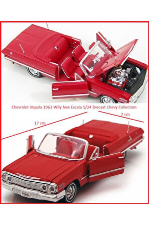 Chevrolet impala 1963 Klasik Model Araba 1:24 Diecast Koleksiyon 17x7cm Kapı Kaput Açılır