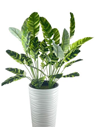 Yapay Starliçe Muz Desenli Yaprak Beyaz Uzun Kumsal Vazoda 140cm 36Yaprak