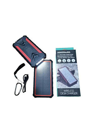 20000 mAh Solar Panelli Qi Wireless Powerbank + El Feneri