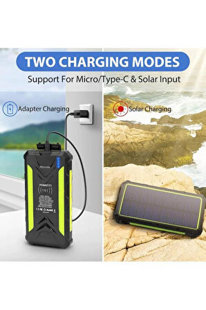 20000 mAh Solar Panelli Qi Wireless Powerbank + El Feneri