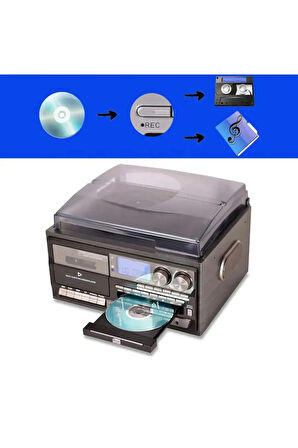 KN-110 Vintage Plak CD Kaset USB Bluetooth TF AUX Özelikli Pikap