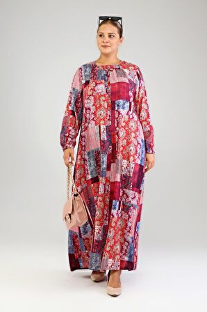 Kadın Büyük Beden Leopar Desenli Viskon Elbise