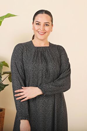 Kadın Buyuk Beden Çıtır Desen Uzun Anne Günlük Elbise