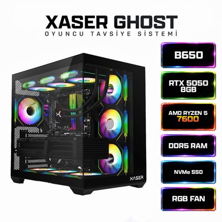 Xaser Ghost X90 Ryzen 5 7600 32GB Ram 1TB M.2 NVMe SSD 8GB RTX5050 Sıvı Soğutmalı Oyuncu Bilgisayarı