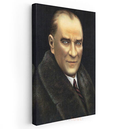 Kürk Yakalı Atatürk - Siyah Fonda Portre Kanvas Tablo