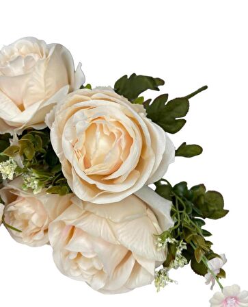 Yapay Çiçek Şakayık Gül 11 Dallı Büyük Demet 7Dal Gül 4 Dal Cipso Soft Pembe