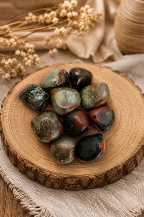 Kan Taşı Doğal Taş Tamburlanmış Heliotrop Bloodstone Dekoratif Şifa Taşı - 3 Adet